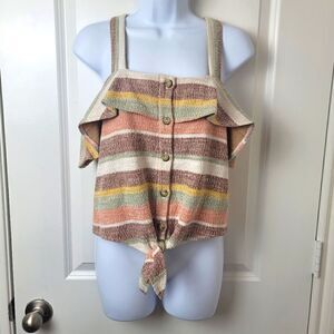 MADEWELL TEXTURE & THREAD Ruffle Tie-Front Tank in Stripe